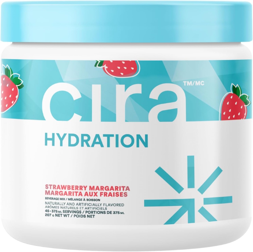 Poudre d'hydratation de cira (45 portions) - Mélange de boissons électrolytes avec sel himalayen pour le soulagement et la récupération de la déshydratation - Margarita aux fraises