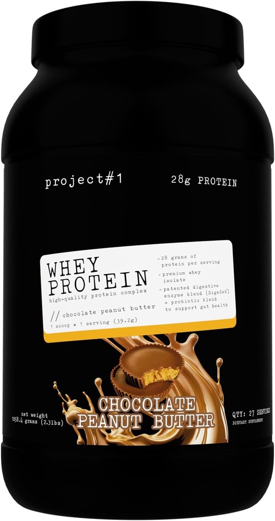 Project #1: Whey Protein Plus | Micro-Filtered Whey Isolate for Muscle Development & Rapid Recovery | Whey Protein Powder - Protein Drinks or Workout Smoothie | 27 Servings - Chocolate Peanut Butter