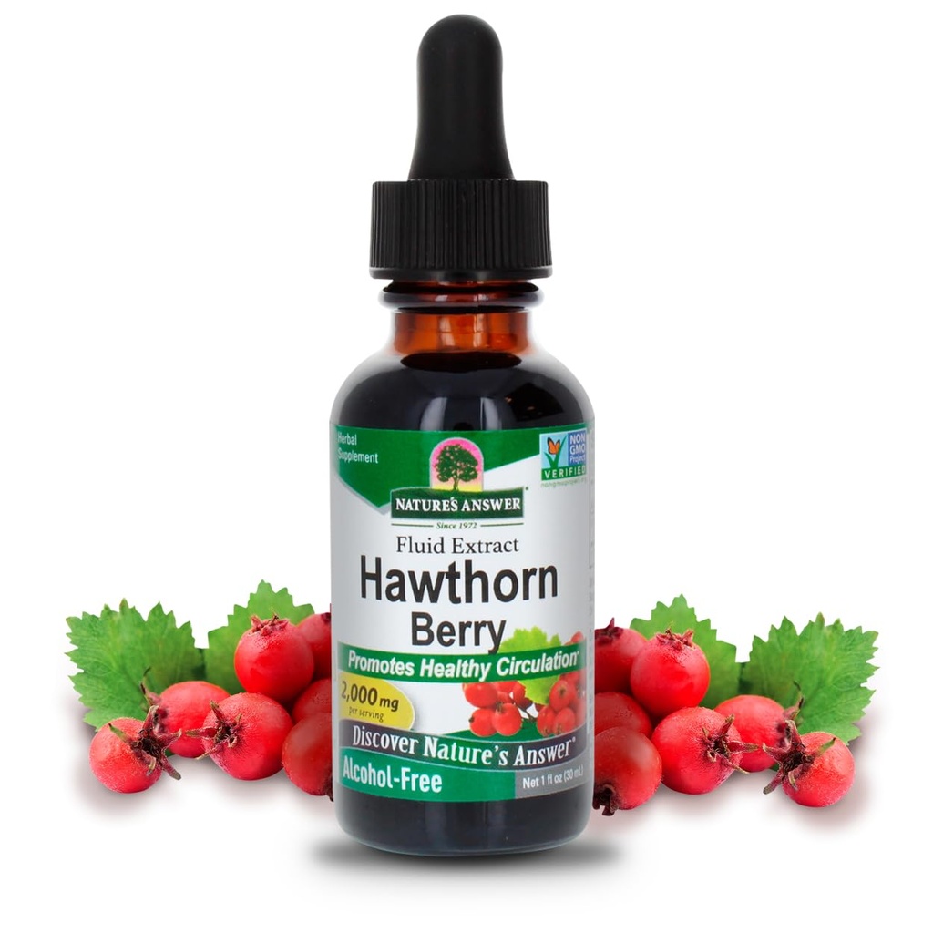 Réponse de la nature Les baies d'épines arbustives (Hawthorn Berries) favorisent une fonction de circulation saine (Hawthorn Berries) aide à maintenir des niveaux de cholestérol sains (Hawthorn Berries) sans gluten, sans alcool, certifié Kosher et aucun conservateur 1oz