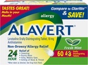 Alavert Allergie Relief 24 heures, Arôme de menthe fraîche, Désintégration orale des comprimés d'allergie, Antihistaminique non somnolent, Loratadine 10mg, 60 Compte