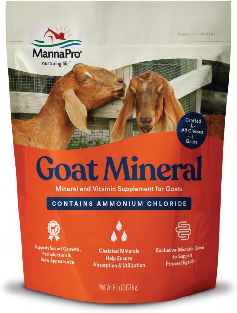 Supplément minéral Manna Pro Goat, Vitamines essentielles et minéraux pour la croissance et le développement, y compris le chlorure d'ammonium et le mélange microbien pour la santé digestive, 8 lbs
