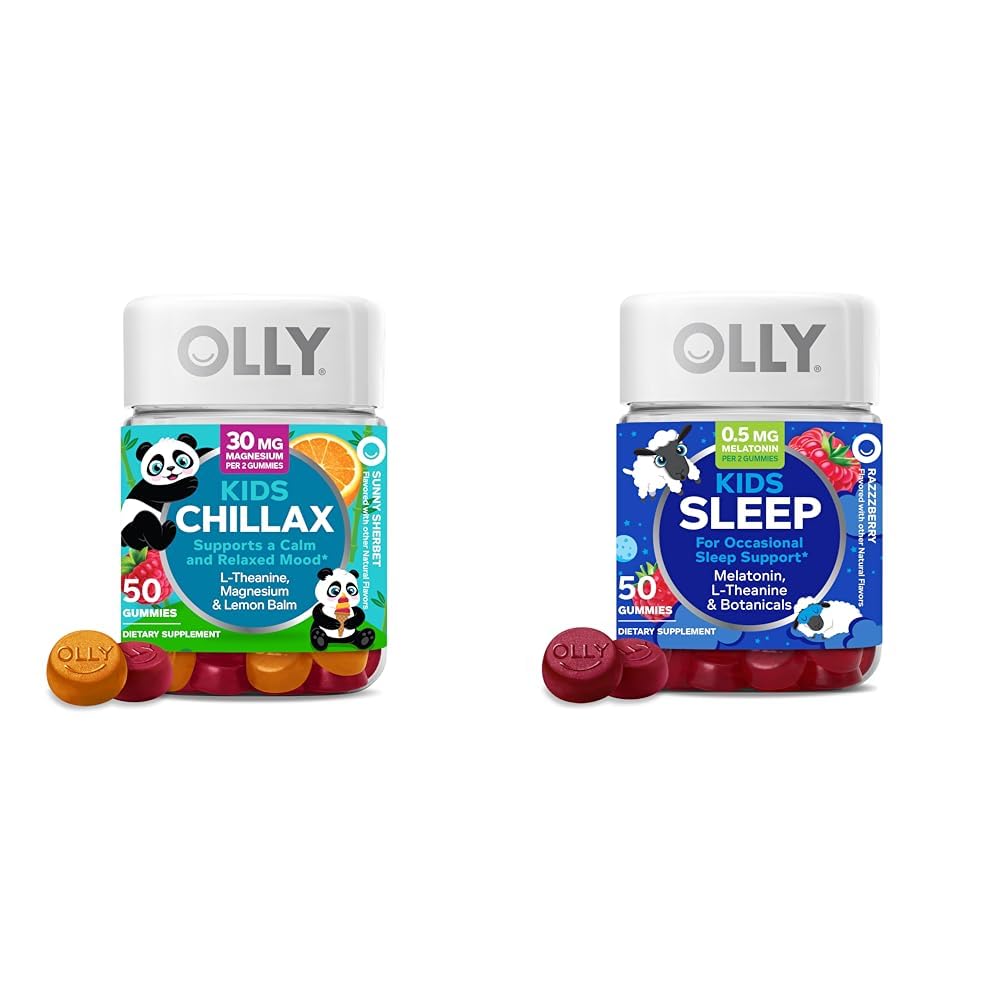OLLY Enfants Chillax Gummies L-Theanine Magnésium Lemon Baume 50 Compte et sommeil Gummies 0.5mg Mélatonine L Theanine Camomile Lemon Baume 50 Compte