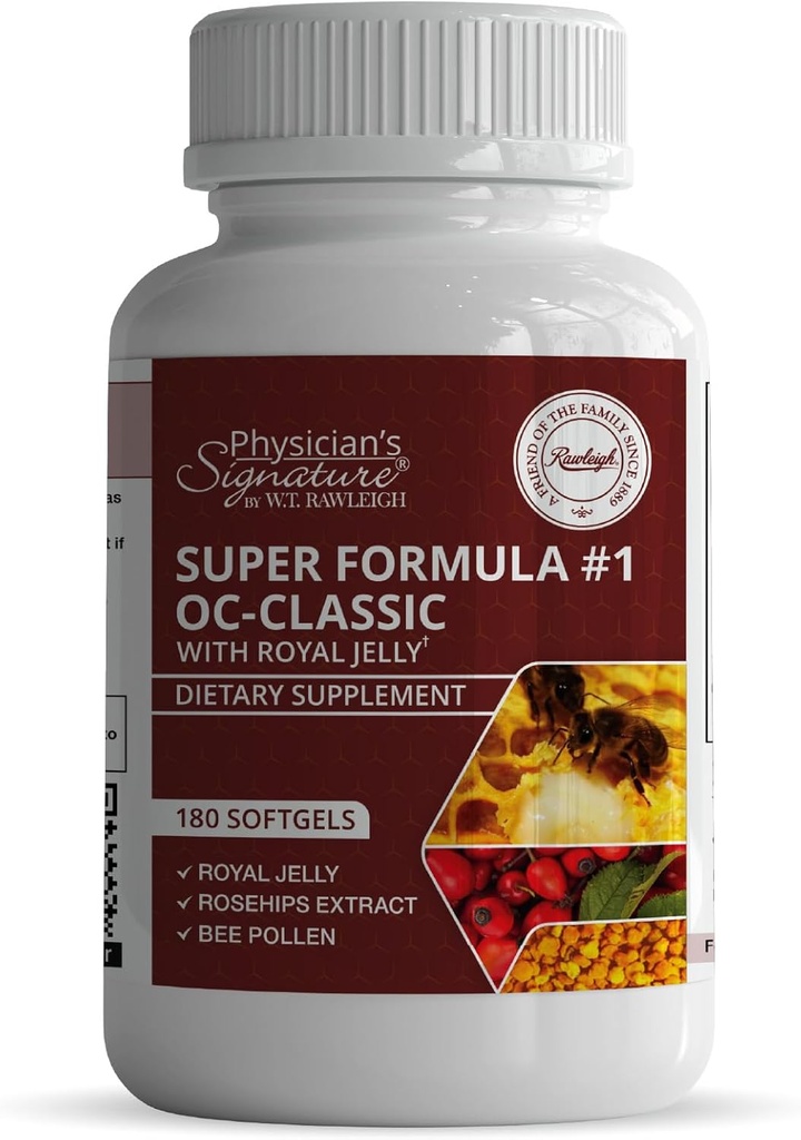 Rawleigh Super Formula No.1 OC-Classic: 180 Softgels avec Royal Jelly & Bee Pollen combiné avec Rosehips, acide alpha lipoïque et vitamine B12, Supplément non OGM pour la santé cardiaque et le soutien immunitaire