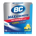 BC MAX Strength Poudre de soulagement rapide de la douleur, Aspirine Lémonade Aromatisée 500mg et Acétaminophène 500mg Dissolve Packs, 16 Nombre