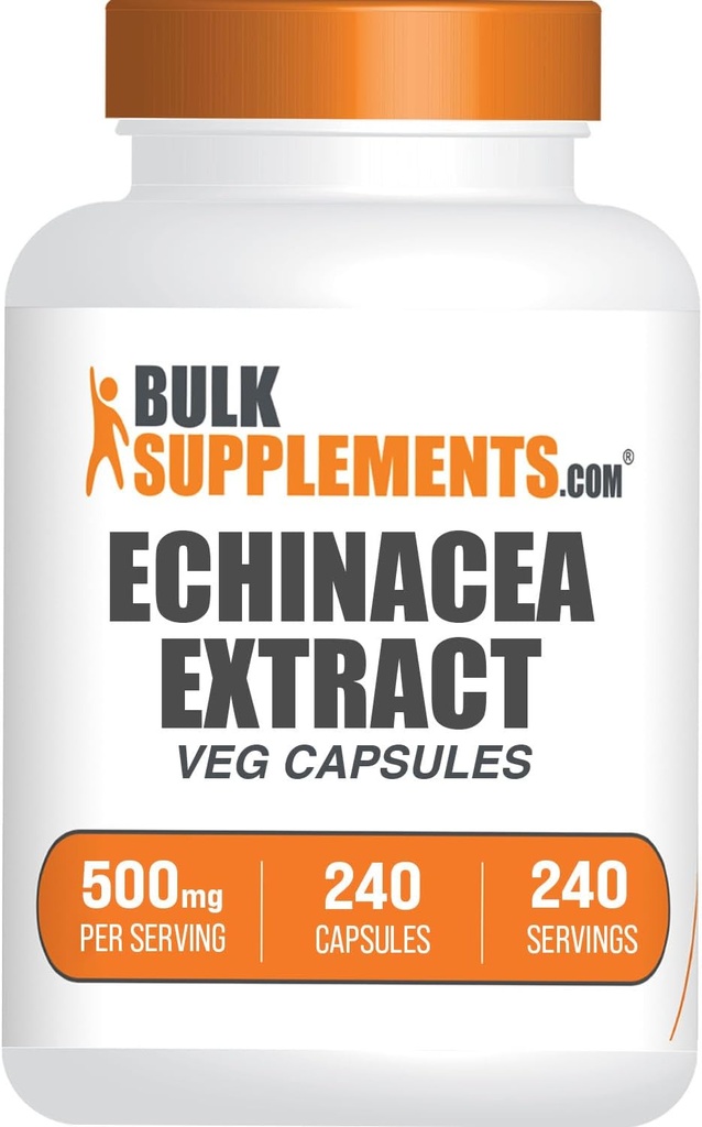BulkSupplements.com Capsules d'extrait d'échinacée - Supplément d'échinacée, Capsules d'échinacée 500mg - Support immunitaire, Sans gluten, 1 Capsule par portion, 240 Capsules (paquet de 1)