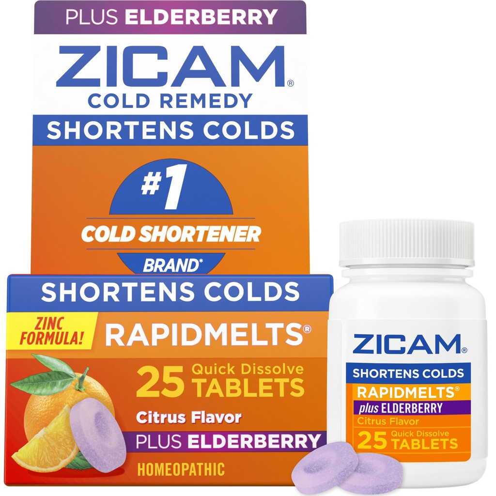 Zicam Cold Remedy Zinc RapidMelts, Arôme des agrumes de la mûre aînée, homéopathique, médecine de raccourcissement du froid, raccourcit la durée du froid, 25 Compte