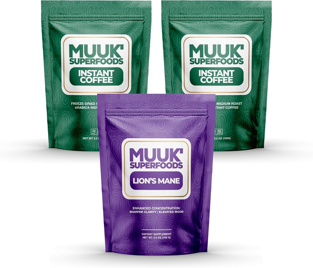 SUPERFOODS de MUUK Kit d'entrée de café de champignons Bundle de Lion biologique et de café instantané bio de 60 portions