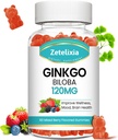 Ginkgo Biloba Gummies pour les femmes et les hommes, Supplément Cerveau Améliorer l'humeur et la concentration, Vegan Mixed Berry Flavor 60 Comte