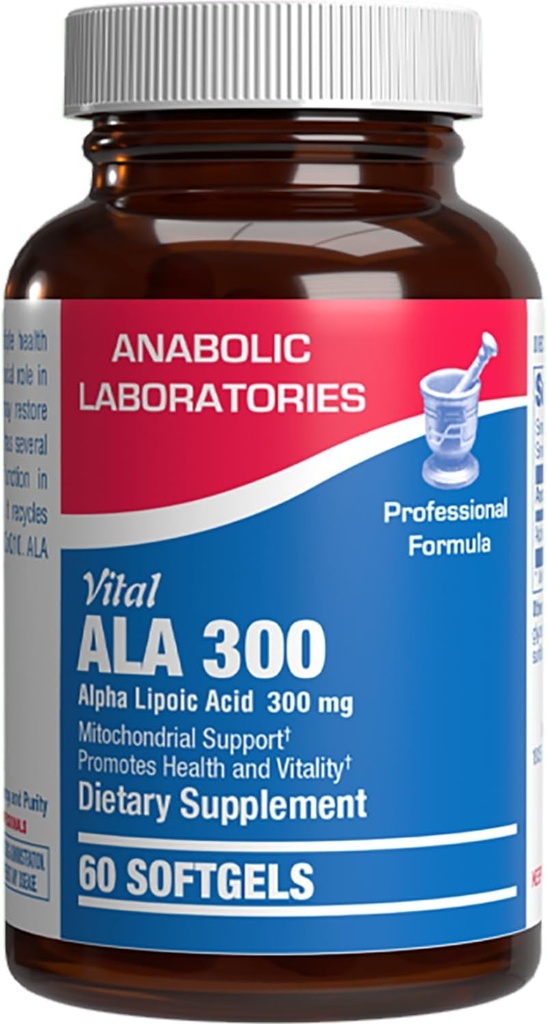 Alpha Acide lipoïque 300mg - Supplément de formule clinique ALA pour le cerveau de foie Mitochondria énergie antioxydant et support de nerf - non-OGM sans soja et facile à avaler Softgels - 60 portions