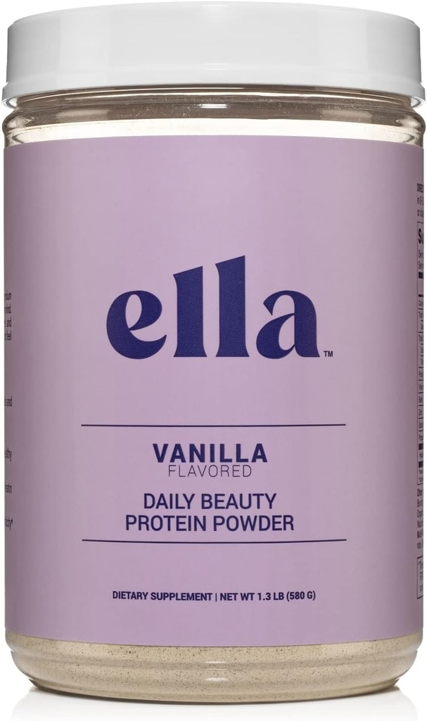 Poudre de protéines de collagène d'Ella Vanilla pour femmes - Poudre quotidienne de protéines de beauté avec des peptides de collagène d'herbe - Non-OGM, sans gluten, sans édulcorants artificiels - 20 portions