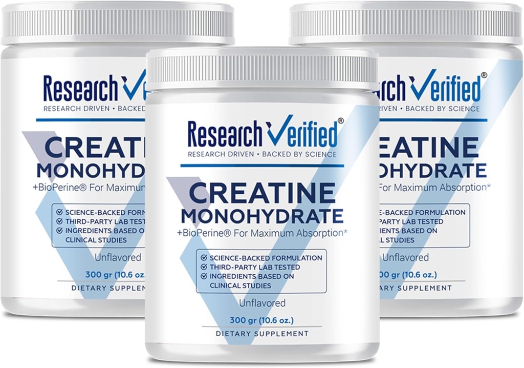 Recherche Verified Creatine Monohydrate - Soutenir la croissance musculaire optimale, améliorer la performance - 5000mg Creatine Monohydrate - BioPerine - 180 portions - Non aromatisé - Vegan