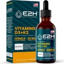 Vitamines E2H Supplément D3 & K2 pour le support immunitaire - Vitamine liquide D3 5000 UI - Fabriqué aux États-Unis - Non-OGM, Végétalien - 120 portions