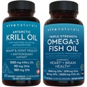 Huile de krill antarctique et mélange d'huile de poisson Omega 3 à triple résistance, 1250 mg d'huile de krill et 2200 mg d'huile de poisson par service fournissant Omega 3 EPA et DHA