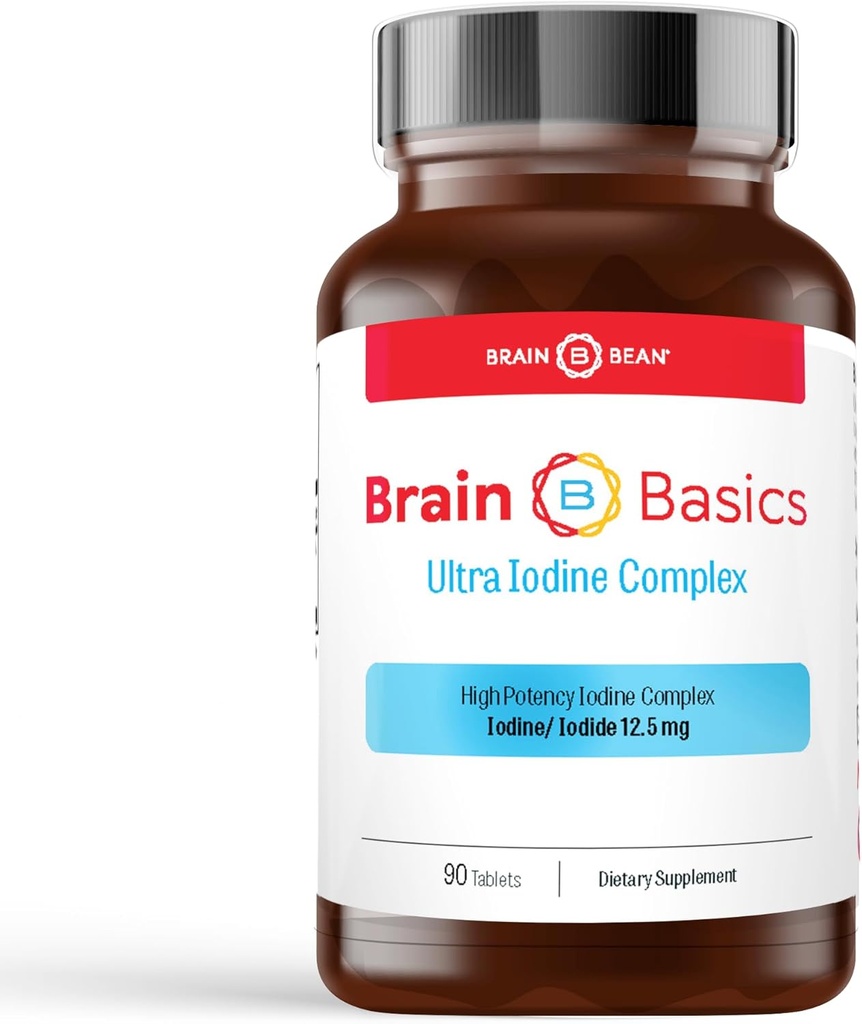 Brain Basics Supplément complexe d'iode ultra pour le soutien de la thyroïde, Iodine et Iodide de potassium en une, Supplément d'iode pour la santé de la thyroïde et du cerveau, 12,5 mg Iodine et Iodide de potassium - 90 comprimés