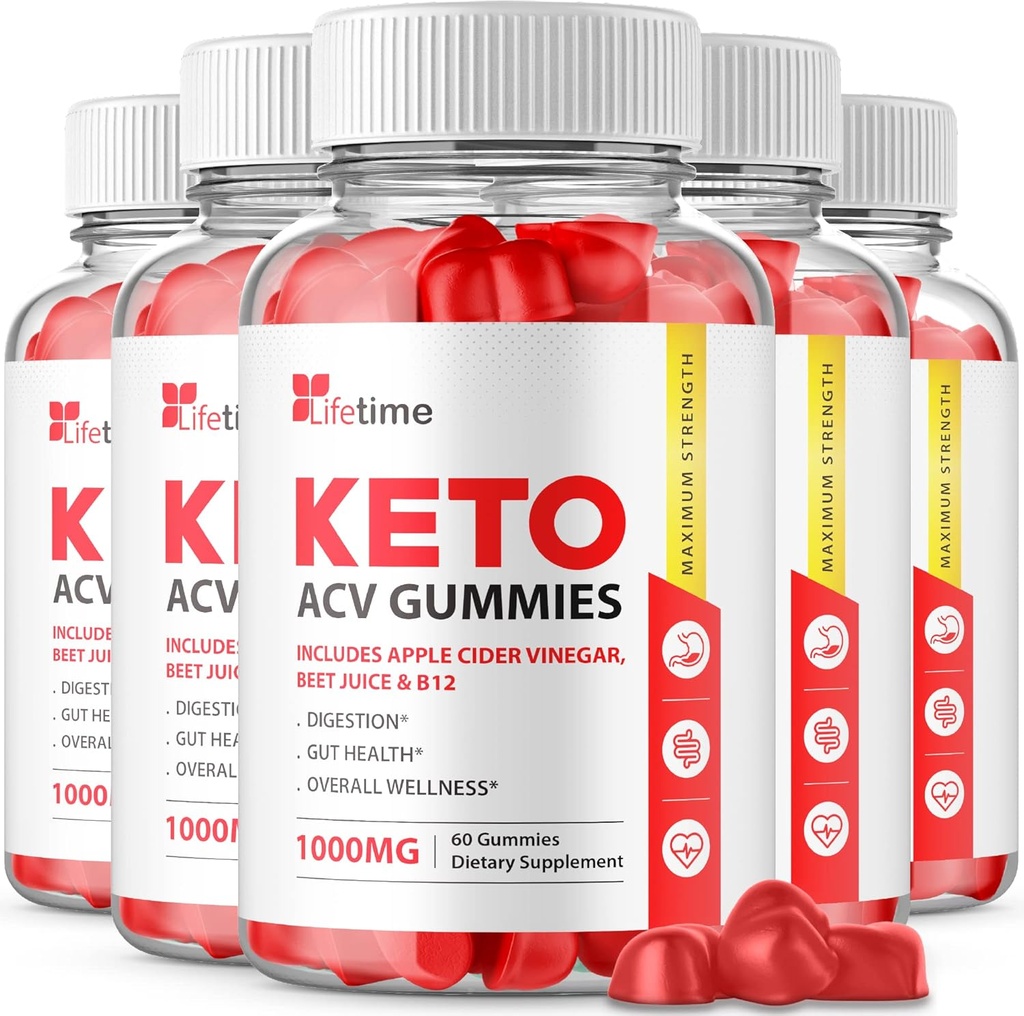 (5 Pack) Gummies Keto Plus ACV à vie - Formule officielle, végétalien, non OGM - Gummies Keto acc à vie, durée de vie Gummies Keto avec vinaigre de cidre de pomme, vitamine B12, jus de grenade (300 Gummies)