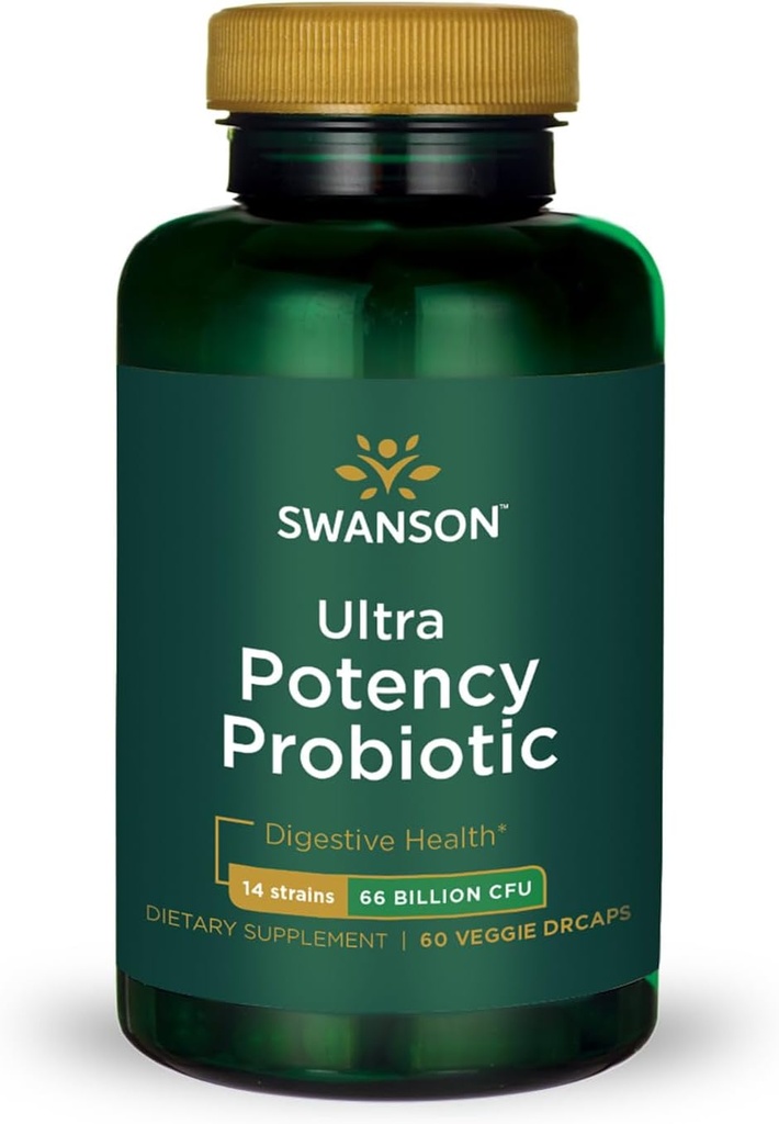 Swanson Ultra Potency Probiotic Digestive Health Immune System Support 66 Billion CFU Prebiotic NutraFlora scFOS 60 DRcaps Veggie Capsules (Caps)