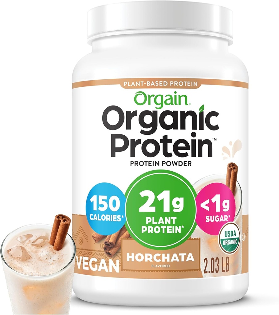 Orgaine en poudre de protéines végétales organiques, Horchata - 21g Protéines à base de plantes, 9g fibre prébiotique, faible teneur en glucides, pas d'ingrédients de lactose, pas de sucre ajouté, non-OGM, pour Shakes & Smoothies, 2.03 lb