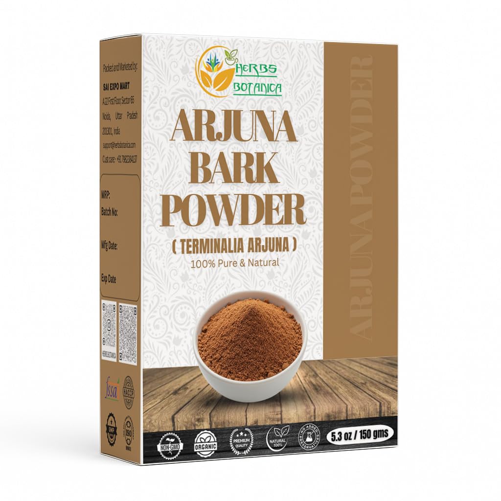 Herbs Botanica Arjuna Powder 100% Pure Arjuna Bark Powder (Arjun Ki Chaal) for Herbal Tea & Wellness – Finely Ground Tree Bark Powder for DIY Use – 5.3 oz Pack