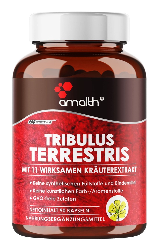 Amalth Tribulus Terrsestris, 20:1 Extrait par service, puissance maximale avec Ashwagandha, Saw Palmetto, Shilajit 120 Capsules