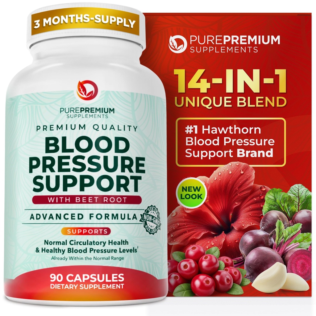 Capsules de racine de betterave PurePremium pour le soutien de la pression artérielle – Formule avancée de 700mg avec poudre de betterave, Hawthorn, Hibiscus et l'ail pour la production normale d'oxyde nitrique et la santé cardiaque – Non-OGM - 90ct