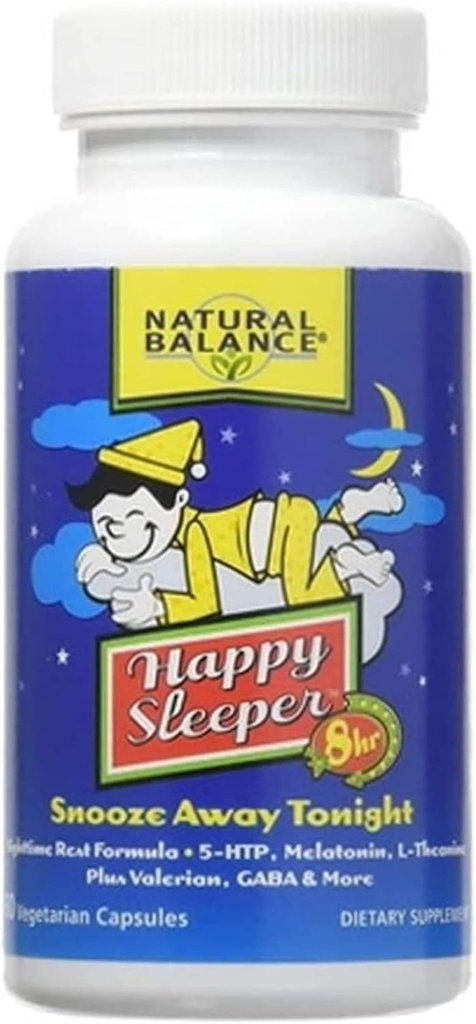 Balance naturelle Happy Sleeper - 60 capsules végétariennes - avec 5-HTP, Melatonine, L-Theanine, Valerian & GABA