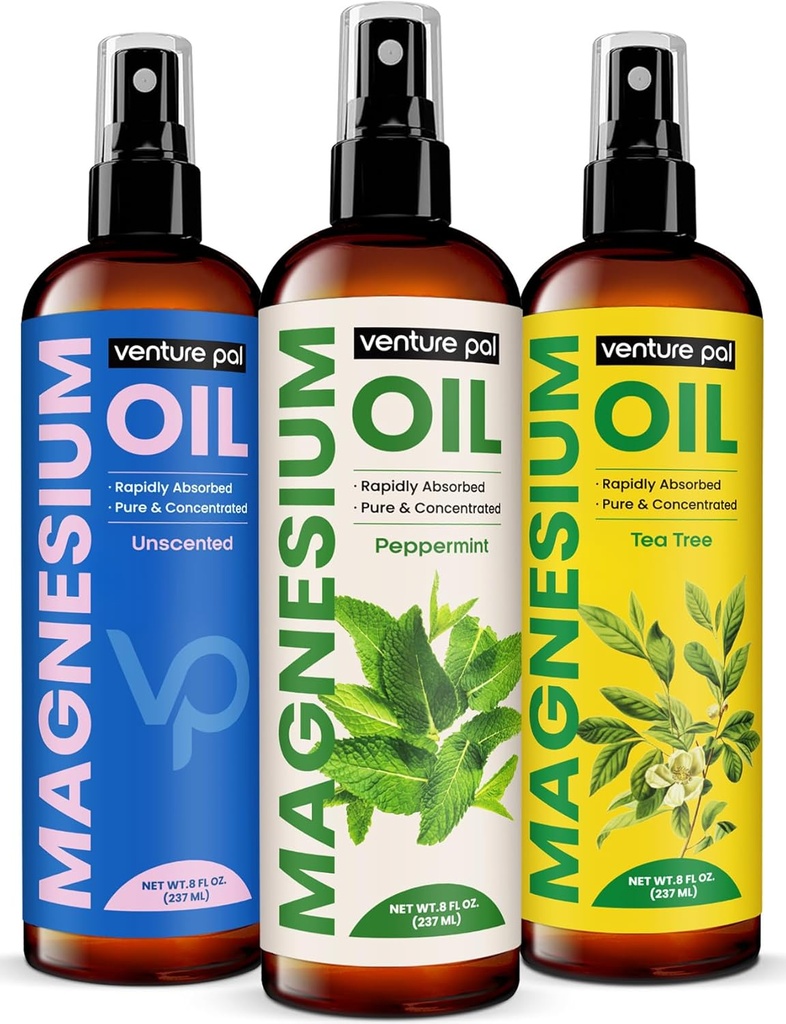 Spray d'huile de magnésium pur de Venture Pal avec menthe poivrée, absorption rapide, moins de sting, ultra apaisant pour le sommeil et la relaxation musculaire, sept (gros 8 oz) minéraux
