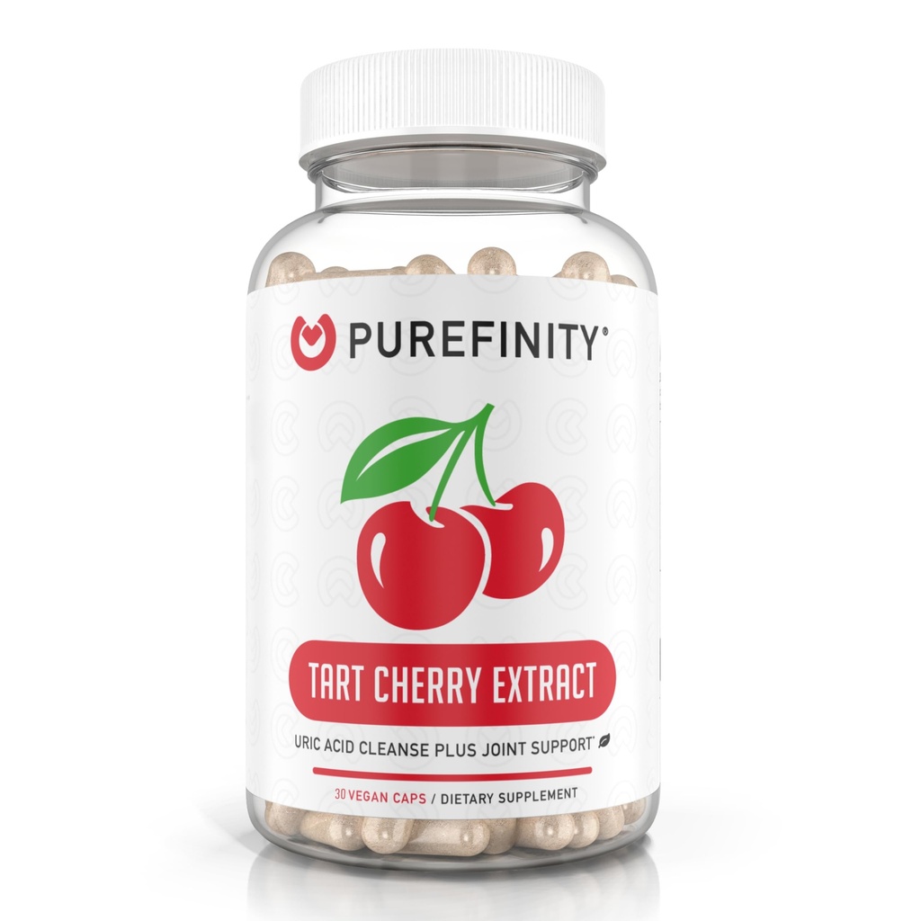 PUREFINITY Tart Capsules de cerise – Uric Acid Flush & Cleanse pour soutenir le confort articulaire et musculaire avec extrait brut, non-OGM, sans gluten, végétalien – 30 comtes (1 mois d'approvisionnement)