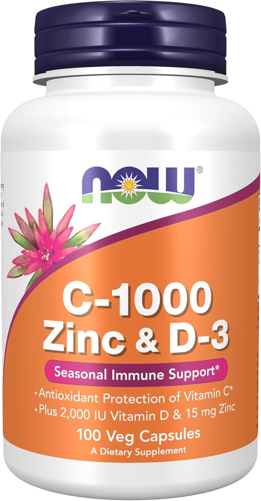 MAINTENANT Suppléments, C-1000 Zinc & D-3, Soutien immunitaire saisonnier*, 100 Capsules de Veg