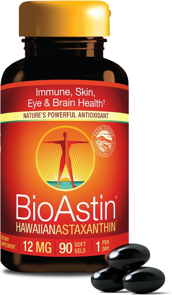 Nutrex Hawaï BioAstin Hawaiian Astaxanthin - 4mg, 60 Softgels - Farm-Direct Premium Supplément antioxydant pour soutenir la santé des yeux, de la peau, des articulations et du système immunitaire - Non-OGM et sans gluten