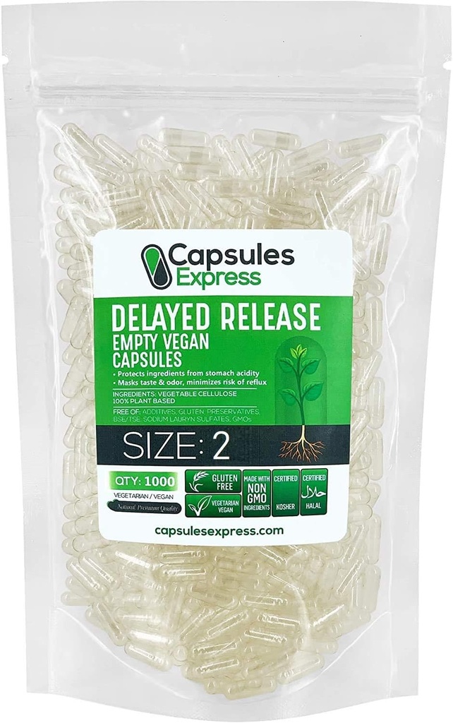 XPRS Nutra Retarded Release Size 2 Capsules vides - 1000 Comptez Effacer Capsules vides Vegan - Pilules végétariennes - Bricolage Gélule végétale Remplissage - Gel Veggie Remplissant Caps pour Do-It-Youlf Suppléments
