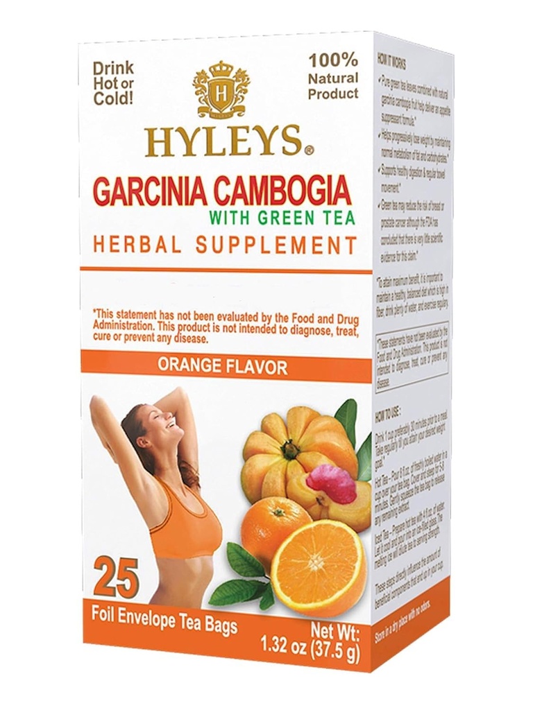 Thé HYLEYS Garcinia Thé vert Cambogia avec saveur orange - 25 sachets de thé
