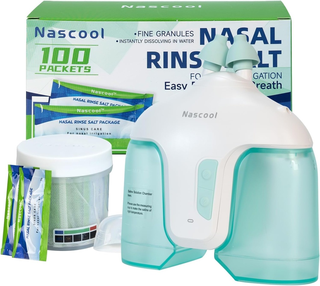 Système électrique d'irrigation nasale avec 150 sachets de sel, 2 modes Nez Nettoyeur avec auto-nettoyage et collecte automatique des déchets Fonction pour le soulagement du sinus Nez de runny, congestion nasale