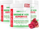 GOBIOTIX Super Greens and Reds Powder - Red and Green Superfood - Supplément probiotique - Enzymes digestifs et poudre de racine de betterave - Complément alimentaire biologique entier (Pom Raspberry, 3 Pack)