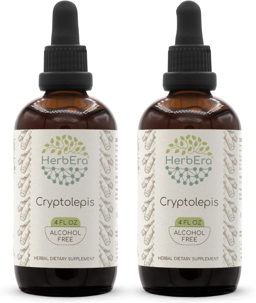 HerbEra Cryptolepis B120(2pcs) Teinture d'extrait d'herbe sans alcool, Cryptolepis (Cryptolepis Sanguinolenta) Racine séchée (2x4 fl oz)