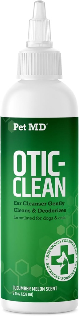 Pet MD Otic Clean Dog Ear Clean Nettoyant pour les chats et les chiens - efficace contre les infections causées par les infections, les démangeaisons et les contrôles Oreille - 8 oz (Cucumber Melon)