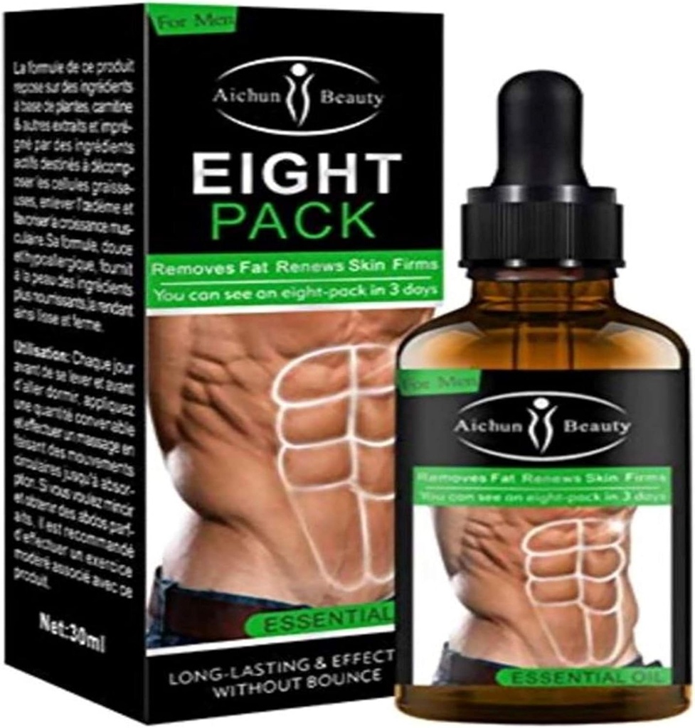 AICHUN BEAUTY Huit Pack Huile Essentielle Abdominale pour les hommes forte taille Manly Torso lignes lisses Presse Fitness Belly Brûlure Muscle Fat Supprimer Renews Peau Perte de poids Crème minceur 30ml