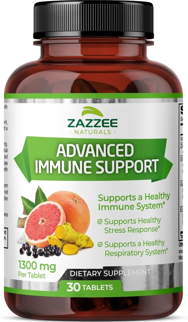 Zazzee Advanced Immune Support, 1300 mg par comprimé, 30 comprimés végétaliens, 30 jours d'approvisionnement, 1000 mg de vitamine C, 1000 mg d'échinacée, 1000 mg de mûrier, 200 mg de seigle d'or, zinc, tout naturel et non-OGM
