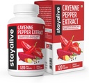 StayAlive Cayenne Capsules de poivre 960mg Super extrait avec gingembre, ail, curcuma, racine de betterave, poivre noir, 120 capsules Cayenne, support cardiovasculaire et système immunitaire, pilules de supplément de capsaicine