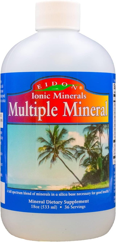 Supplément de minéraux multiples d'Eidon - gouttes minérales de traces ioniques pour l'eau, vitamines liquides naturelles pour soutenir la santé cardiaque et l'hydratation, biodisponibles, aucun additif ou conservateur - 18 oz