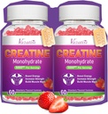 2 Pack de crème monohydratée Gommies pour les femmes et les hommes, supplément végétalien sans sucre pour construire des muscles, augmenter l'énergie et la force, fraise naturelle, 120 comte