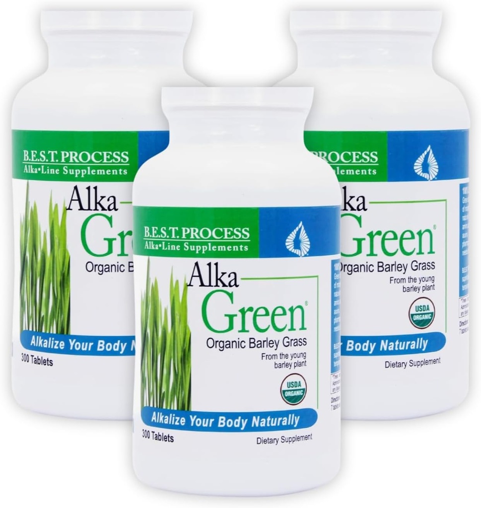 Alka•Comprimés verts (3 packs) Meilleur procédé Alkaline — Supplément d'orge biologique dense nutritif — Source naturelle d'enzymes et d'acides aminés