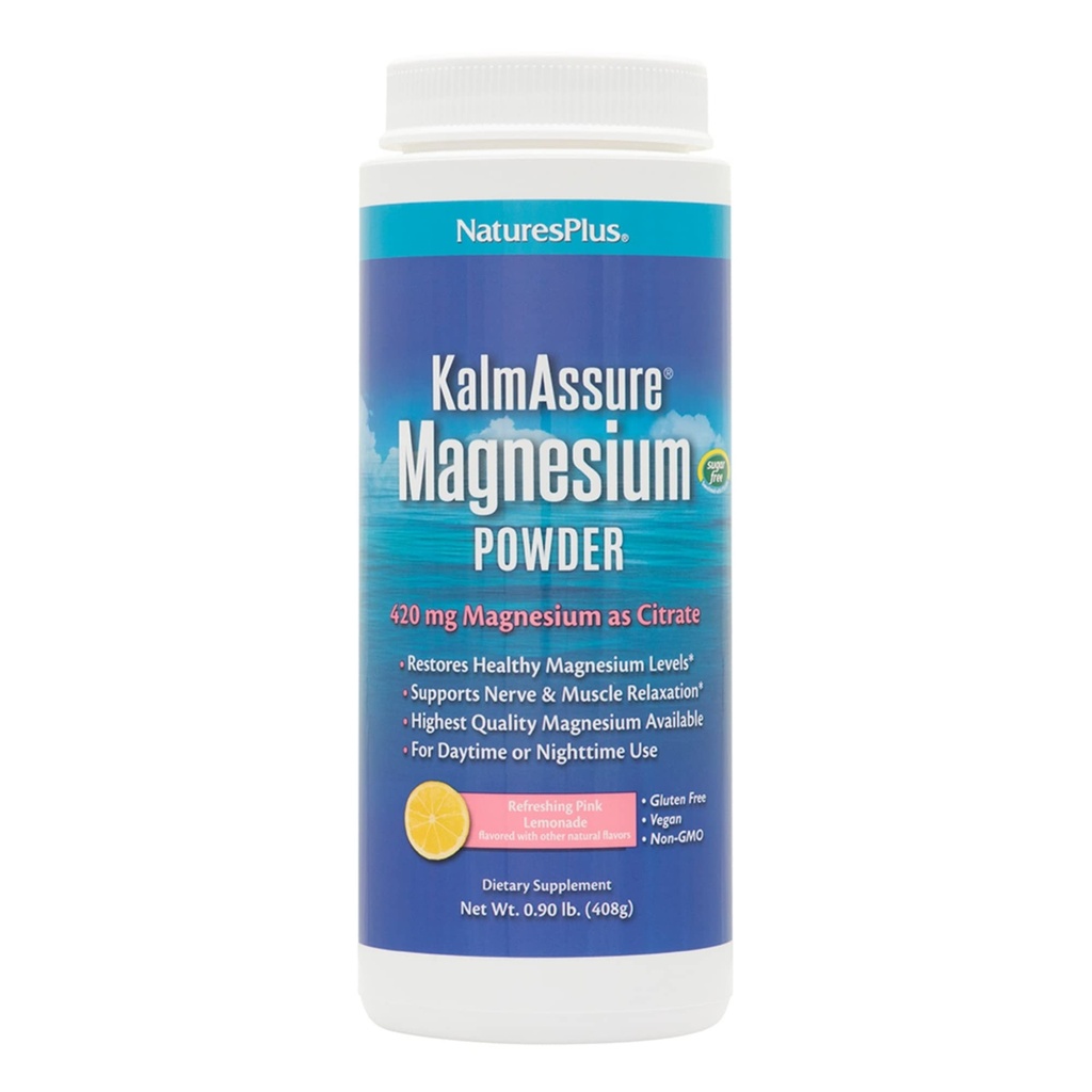 NaturesPlus KalmAssure Magnésium Poudre - 0,9 lb - Limonade rose Saveur - Supporte la relaxation nerveuse et musculaire - Non-OGM, sans gluten, végétalien - 60 portions