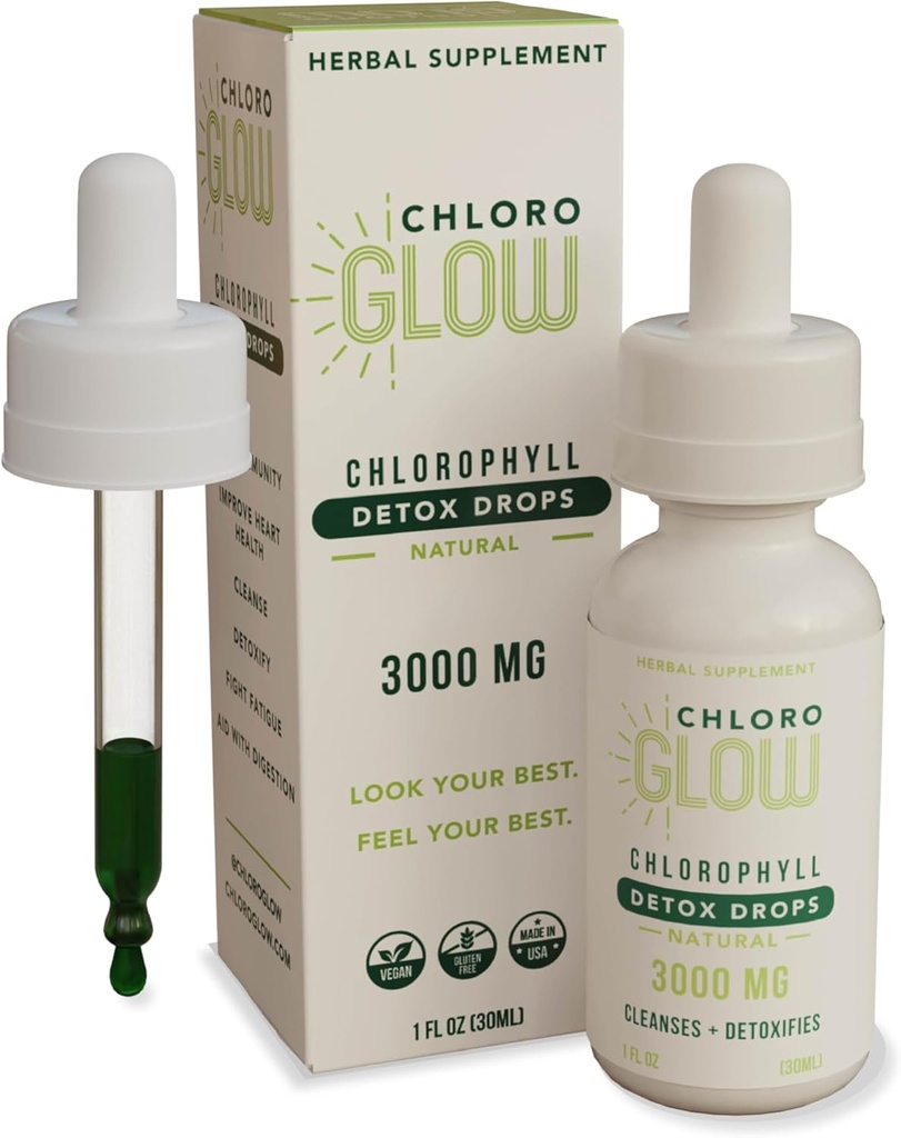 Chloroglow Liquid Chlorophylle Oxygène Drops 3000mg.Supplément d'énergie Métabolisme Immune Support, Détox naturel, Altitude Aide à la maladie et supplément de désodorisation du corps 30ml (paquet de 1)