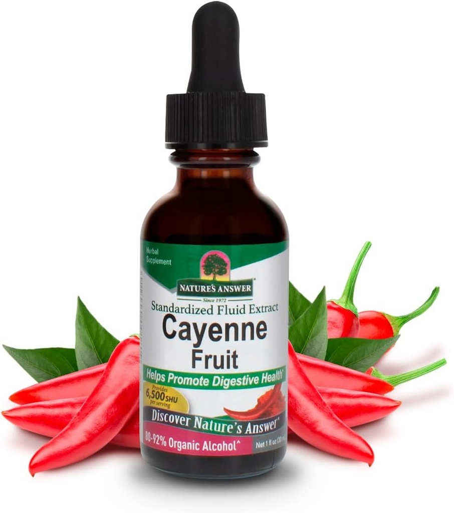 Nature's Answer Cayenne Fruit Extract | Helps Promote Digestive Health | High Potentcy Made with Organic Alcohol | Vegan, Gluten-Free, Non-GMO & Kosher Certified 1oz