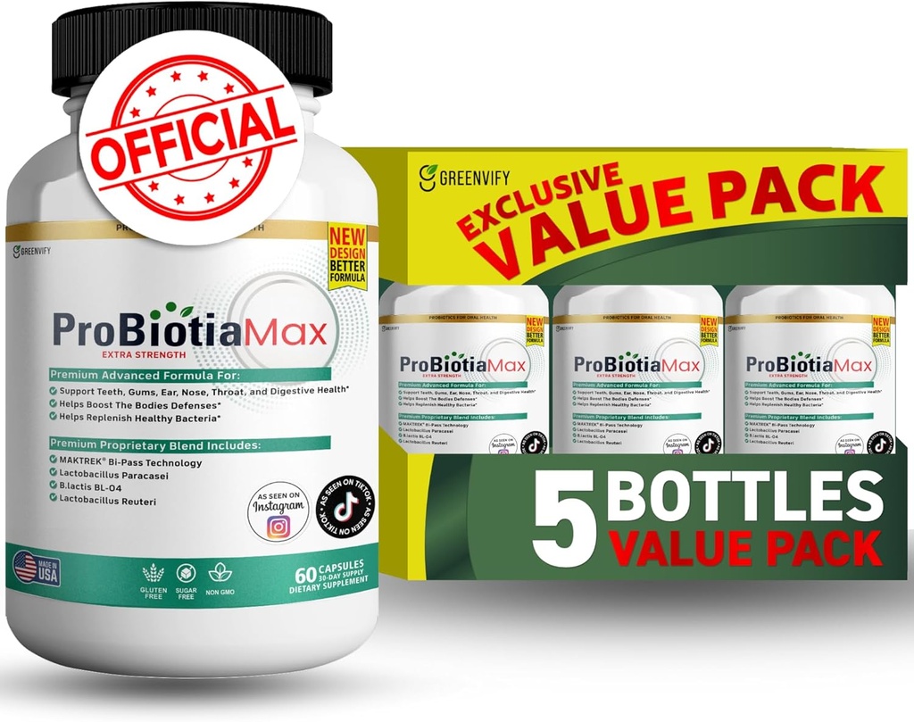 ProBiotia Max 40 Million CFU Extra Strength Supplément probiotique oral, 60 Capsules, soutient la santé des dents et des gencives, sans gluten (5)