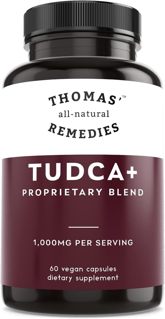 Thomas' tous-naturel Remèdes Tudca 500mg (1000mg par portion), 60 Capsules- Acide Tauroursodeoxycholique, Supplément de soutien du foie- Végétalien, Non-OGM, Pas de Capsules de remplissage