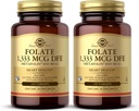 Solgar Folate 1,333 mcg DFE (Métafolin 800 mcg) - 100 comprimés, boîte de 2 - Vitamine prénatale - Non-OGM, sans gluten, sans produits laitiers, sans casher - 200 portions totales