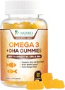 Omega 3 Huile de poisson Gommies, supplément de Gommy Omega 3 santé cardiaque avec haute absorption DHA et EPA, joint de force supplémentaire et soutien du cerveau, huile de poisson d'orange délicieuse huile de poisson de la nature - 60 Gommies