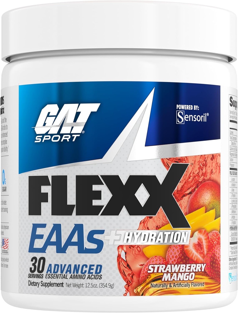 GAT SPORT Flexx EAA + Hydratation, Acides aminés essentiels avancés, 30 portions (Mangue aux mûres)