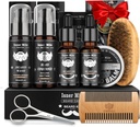 Kit de barbe pour hommes Grooming & Care: avec 2 packs d'huiles de barbe et de baume - Laver et revitaliser pour les Lotions after Shave Sandalwood, Brosse et Comb Sets avec ciseaux, Saint Valentin Pères Cadeaux pour papa/Homme/Him